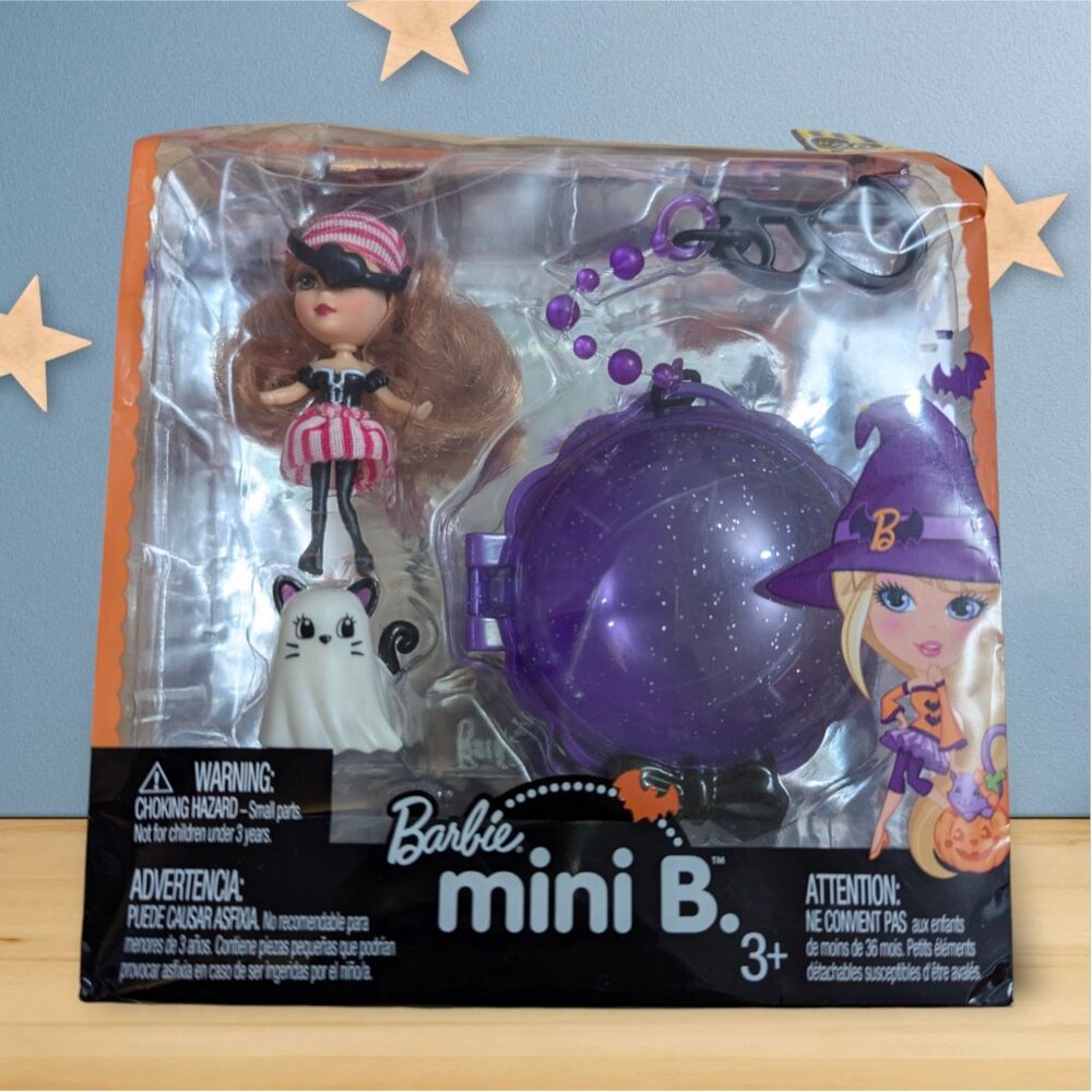 Barbie Mini B. Halloween Pirate and ghost cat clip keychain purple NOS SEALED